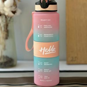 قمقمه دورنگ دورسیلیکونی hello نی دار1000ML - طرح شماره سه