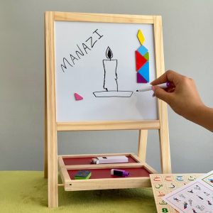 تخته سه کاره مگنتی - وایت برد و تخته گچی و قطعات مگنتی - مناسب نقاشی و آموزش کودک - فروشگاه بندر کالا
